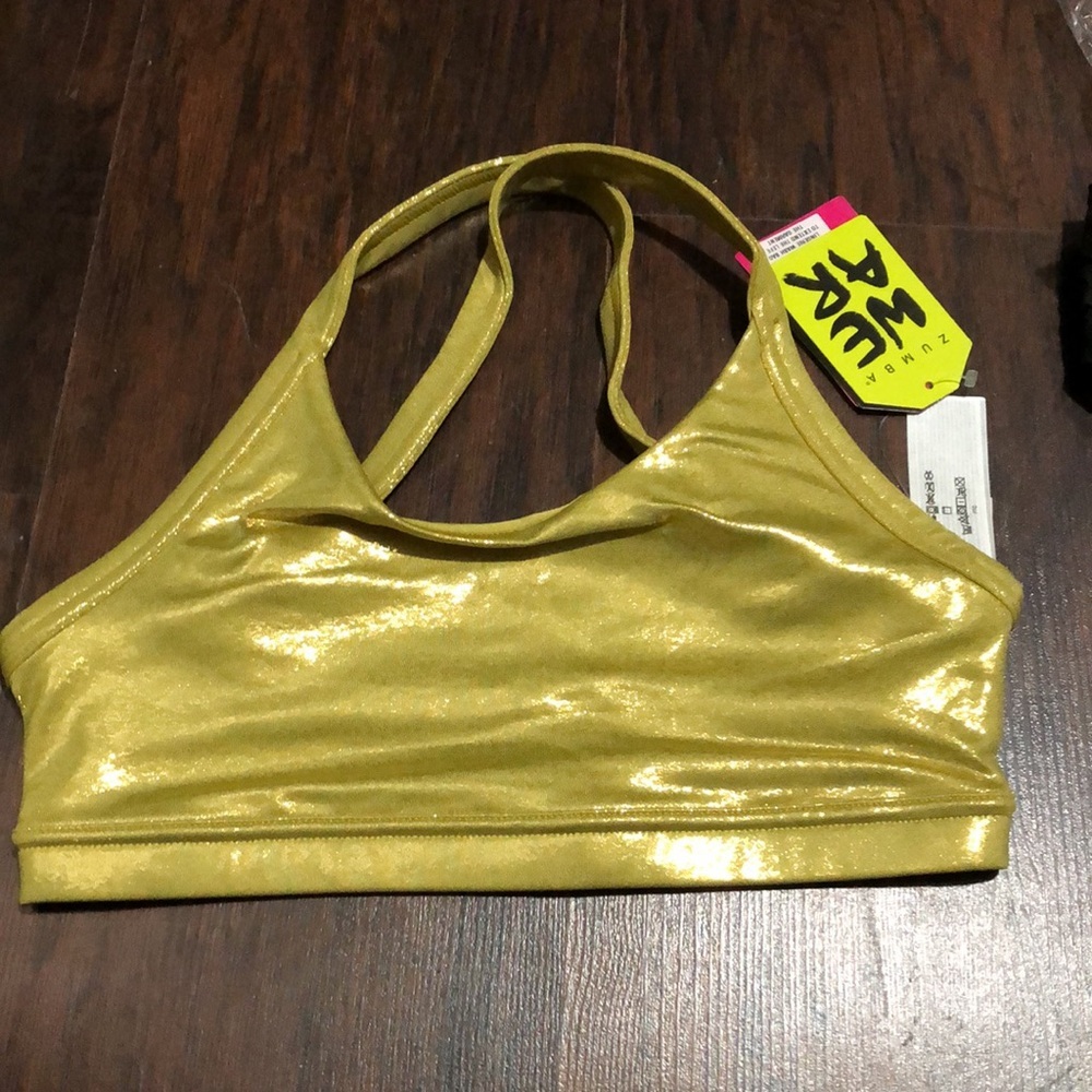 Zumba Metallic Open Back Bra in Gold size Large nwt - Picture 5 of 7